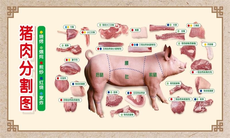 超市生鲜猪肉店贴画猪肉分割图分切分解图墙贴海报墙画图片宣传图